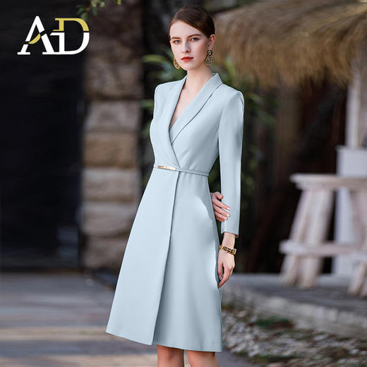 长袖连衣裙女正式场合职业西装裙中长款主持人正装 商品图2