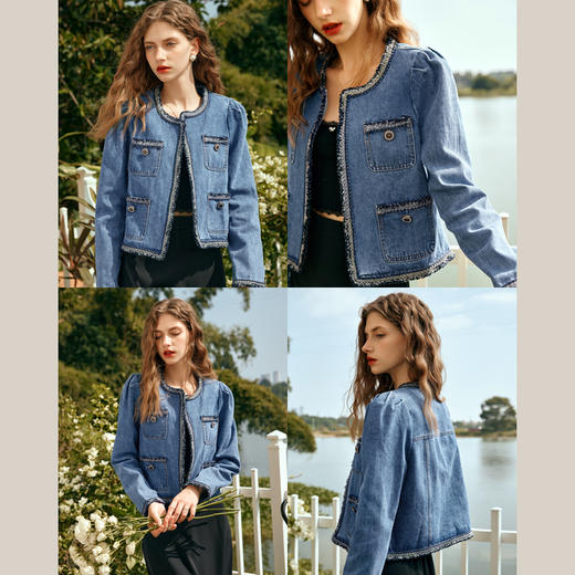 OLrain欧芮儿法式小香风牛仔外套女早春2024年新款复古圆领上衣 商品图3