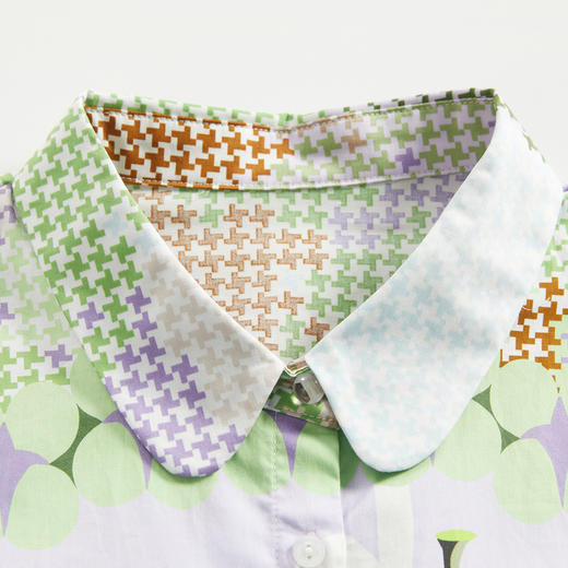 谜底合体花色衬衫女2024夏新款文艺风原创印花衬衣分袖246MC7006 商品图3