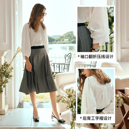 OLrain欧芮儿米白色长袖衬衫女早春2024新款宽松小众设计感上衣 商品图2