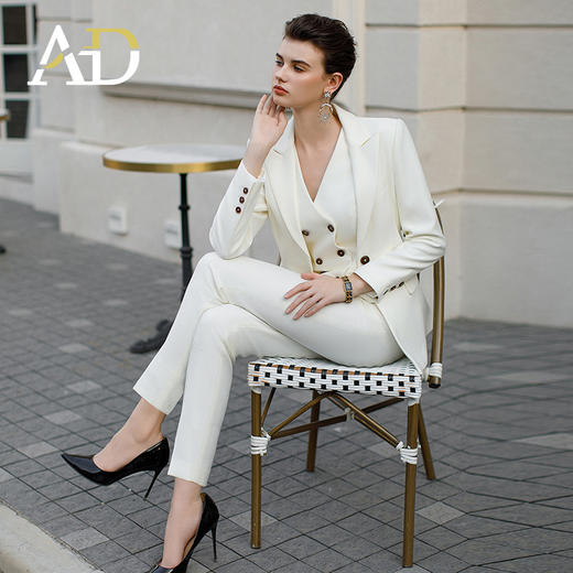 AD春季白色西装外套女总裁正装时尚两粒扣工作服职业西服套裤工装 商品图3