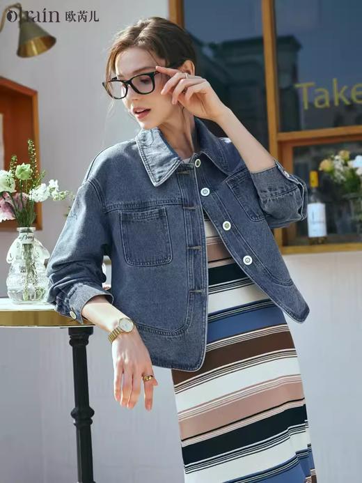 OLrain欧芮儿牛仔外套女早春2024年新款宽松时尚设计感水洗上衣 商品图0