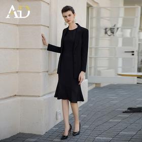 AD黑色西装外套女正式场合职业套装裙时尚无袖连衣裙职场通勤正装