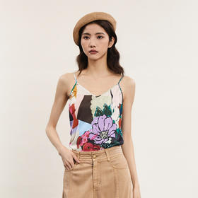 谜底花色性感小吊带女2024春季新款复古风印花上衣无袖241MN0138