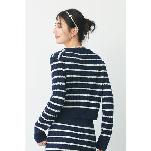 【严选】诗凡黎春海军风条纹毛织开衫SF2330051 商品图4