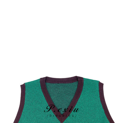 03-3潘依绣丁丁宠粉PanYiXiu/潘依绣秋季百搭时尚撞色V领宽松无袖针织马ZZ0519 商品图2