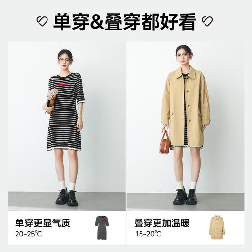 【严选】诗凡黎春经典条纹字母绣花毛织连衣裙SF2390651 商品图1