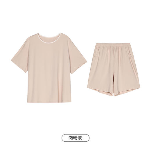 都市丽人生活家居春夏睡衣女牛奶丝抽条家居服薄款短袖短裤女士牛奶丝套装LH42C9 商品图11
