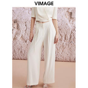 VIMAGE纬漫纪春季新款气质通勤百搭显瘦高腰直筒裤子V2105711