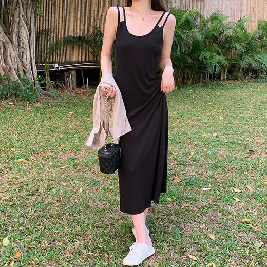夏2025新款【设计感双肩吊带连衣裙女 宽松显瘦】内搭过膝背心长裙 商品图5