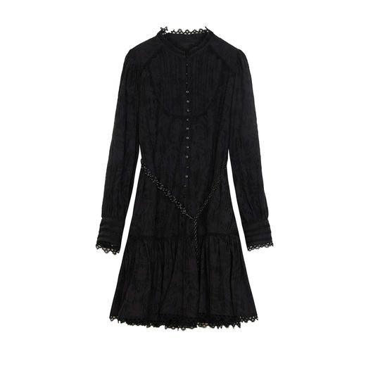 谜底连衣裙长袖2024春季新款复古文艺花边领提花中长裙241ML0144 商品图4