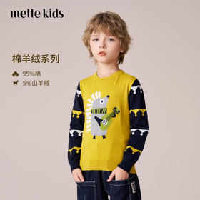 mettekids男童针织衫秋冬新款卡通打底衫儿童休闲圆领棉羊绒毛衣