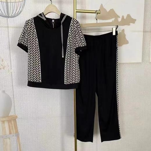 B7055        韩版气质印花休闲减龄短袖上衣+长裤两件套套装 商品图2