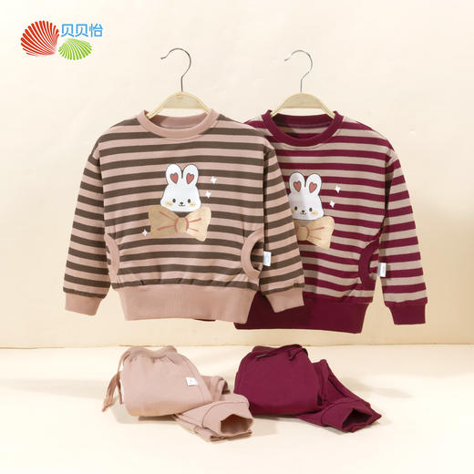 贝贝怡女童套装冬新品圆领薄绒保暖卫衣休闲百搭卫裤两件套童装JB1DT001 商品图2