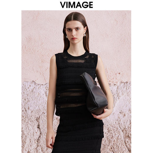 VIMAGE纬漫纪夏季新款百搭时尚修身蕾丝无袖上衣女V2113724 商品图5