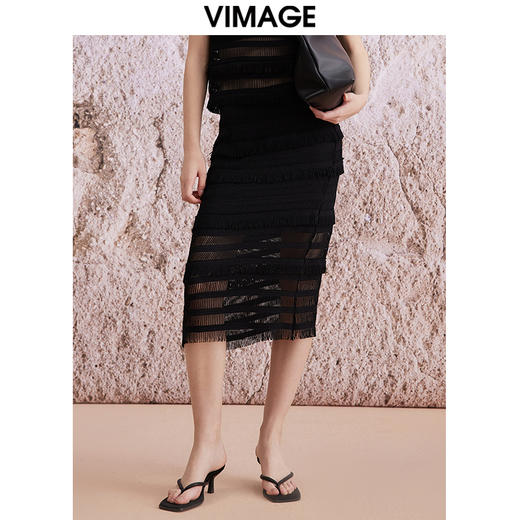 VIMAGE纬漫纪夏季新款温柔显瘦百搭气质高腰蕾丝半身裙V2106727 商品图0