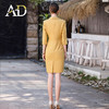 AD御姐范职业连衣裙女秋季七分袖黄色工作服时尚气质假两件丝裙子 商品缩略图4
