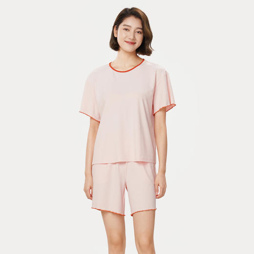 都市丽人生活家居春夏睡衣女牛奶丝抽条家居服薄款短袖短裤女士牛奶丝套装LH42C9 商品图1
