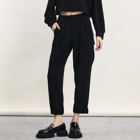 谜底休闲裤女2024春新款时尚百搭大口袋宽松运动风长裤241MK0153