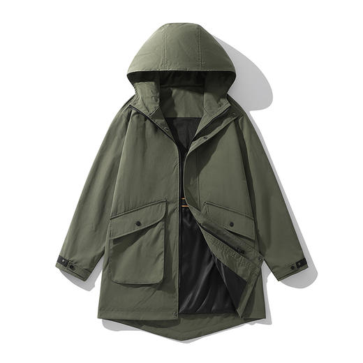 【新款DXC】大依优型大码连帽风衣夹克中长款加肥加大休闲胖子宽松外套上衣潮流男装 商品图1