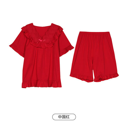 都市丽人生活家居春夏睡衣女32支纯棉单面家居服薄款短袖短裤女士纯棉套装新年本命年红品LH42C4 商品图14