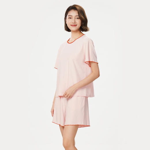 都市丽人生活家居春夏睡衣女牛奶丝抽条家居服薄款短袖短裤女士牛奶丝套装LH42C9 商品图2