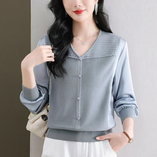 CC89-99810荷叶边V领妈妈减龄时尚针织衫 商品图1