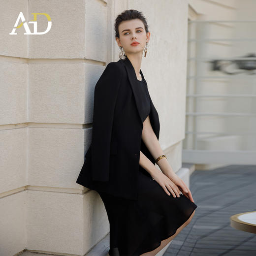 AD黑色西装外套女正式场合职业套装裙时尚无袖连衣裙职场通勤正装 商品图3