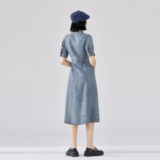 谜底水洗牛仔连衣裙短袖女2024春新款丹宁风亲肤中长裙241ML0137 商品图2