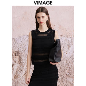 VIMAGE纬漫纪夏季新款百搭时尚修身蕾丝无袖上衣女V2113724