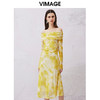 VIMAGE纬漫纪春季新款法式露肩一字领时尚高腰中长款印花连衣裙V2107716 商品缩略图3