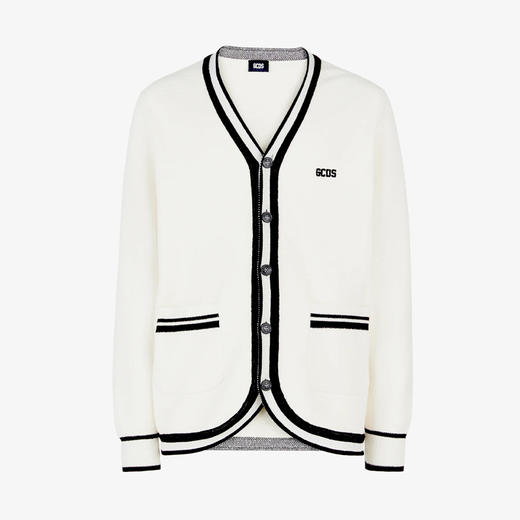 GCDS 男士字母徽标刺绣学院风针织开衫 米色 A1CM1805KC215 商品图0
