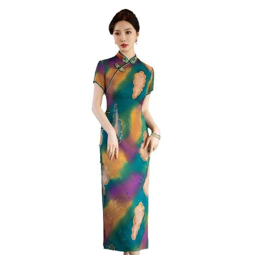 日常气质，春季长款丝绸双层旗袍改良中式复古旗袍ZA-5187 商品图4