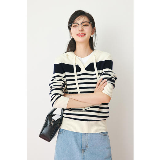 【严选】诗凡黎春经典撞色条纹H型连帽套头衫SF2330391 商品图0