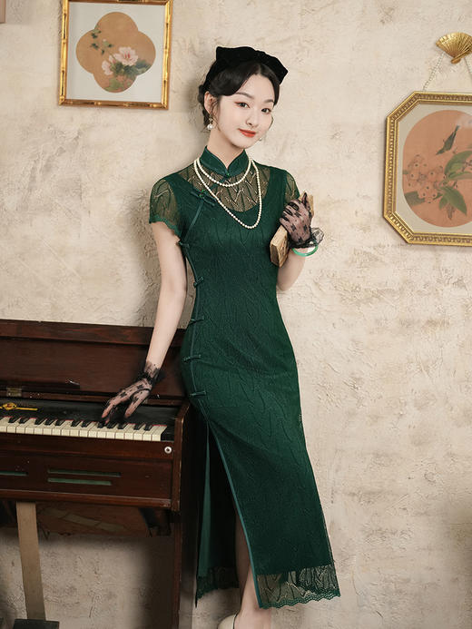 春夏新款，性感蕾丝小飞袖修身改良旗袍XL-24061 商品图3