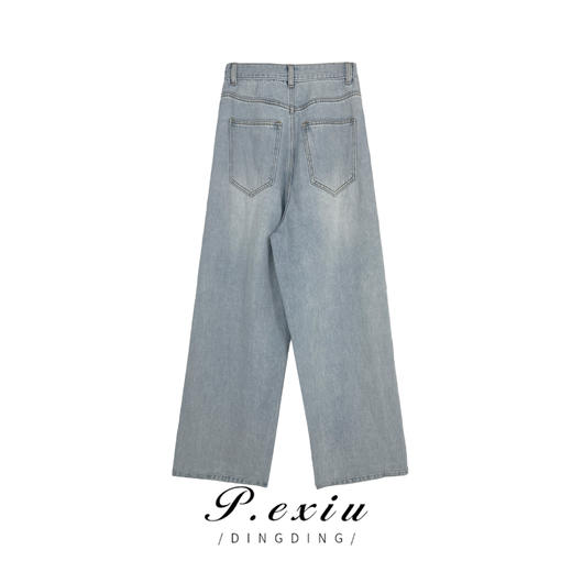 03-3潘依绣丁丁宠粉设计感小众复古宽松阔腿直筒牛仔裤 D5801 商品图1