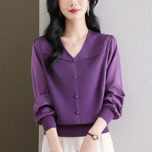 CC89-99810荷叶边V领妈妈减龄时尚针织衫 商品图3