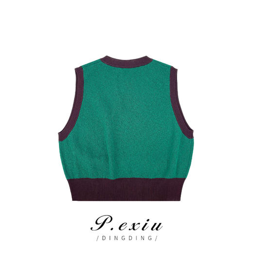 03-3潘依绣丁丁宠粉PanYiXiu/潘依绣秋季百搭时尚撞色V领宽松无袖针织马ZZ0519 商品图1