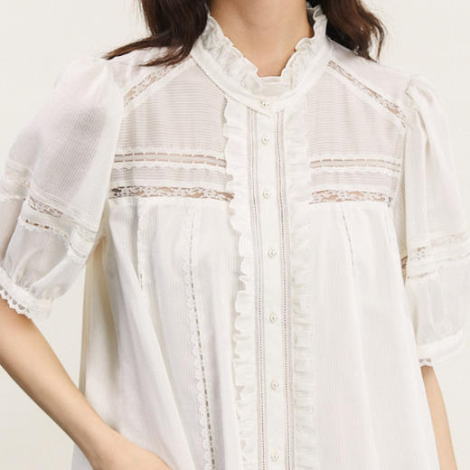 谜底连衣裙短袖2024春款宫廷风荷叶领长裙泡泡袖大摆裙241GL0146 商品图3