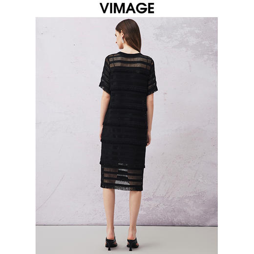 VIMAGE纬漫纪夏新款蕾丝镂空性感透视两件套中长连衣裙女V2107732 商品图4