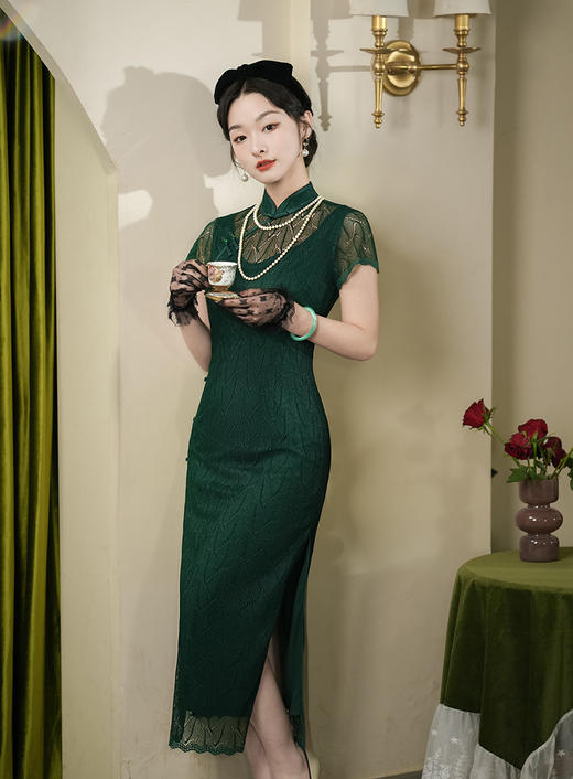 春夏新款，性感蕾丝小飞袖修身改良旗袍XL-24061 商品图2