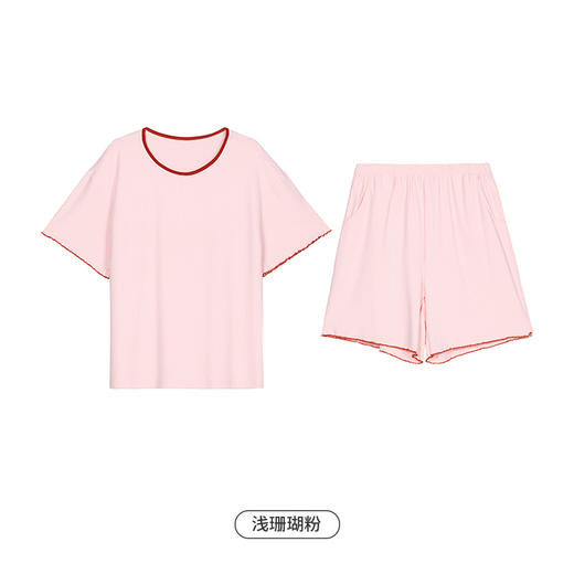 都市丽人生活家居春夏睡衣女牛奶丝抽条家居服薄款短袖短裤女士牛奶丝套装LH42C9 商品图10