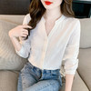 棉布提花v领长袖衬衫，春季新款休闲简约气质百搭小衫上衣KQL-E318N9069 商品缩略图2