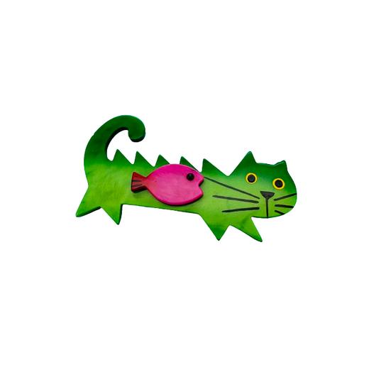 北京仓｜Bijoux Pavone-Fish Cat-把鱼藏起来 绿猫 胸针［法国设计师］ 商品图0