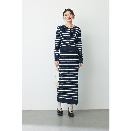 【严选】诗凡黎春海军风条纹毛织开衫SF2330051 商品图1