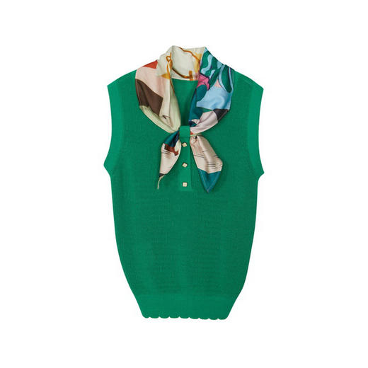 谜底套头针织上衣无袖女2024春款复古可拆卸丝巾领毛衫241MZ0337 商品图4