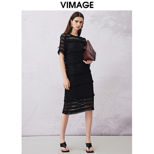 VIMAGE纬漫纪夏新款蕾丝镂空性感透视两件套中长连衣裙女V2107732 商品图2