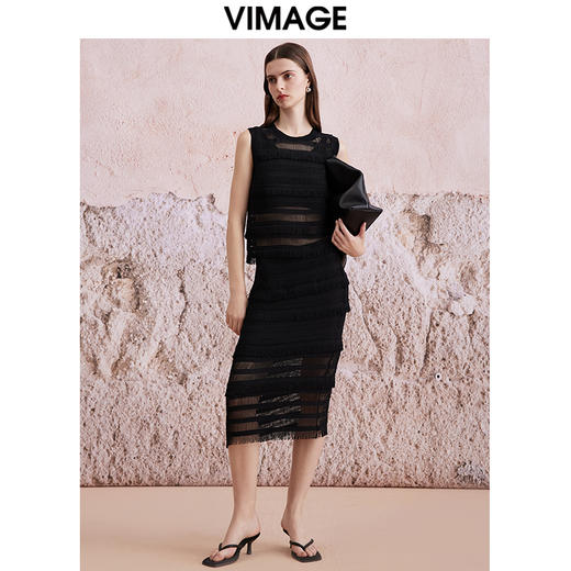 VIMAGE纬漫纪夏季新款温柔显瘦百搭气质高腰蕾丝半身裙V2106727 商品图1