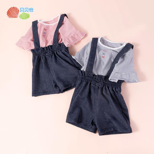 贝贝怡女童日系甜美短袖吊带短裤分体套装212T2266
 商品图2