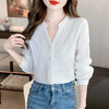棉布提花v领长袖衬衫，春季新款休闲简约气质百搭小衫上衣KQL-E318N9069 商品缩略图3